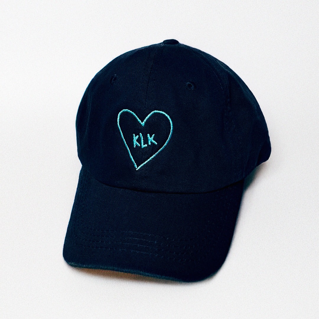 Navy Baseball Cap with Aqua KLK Heart Embroidery