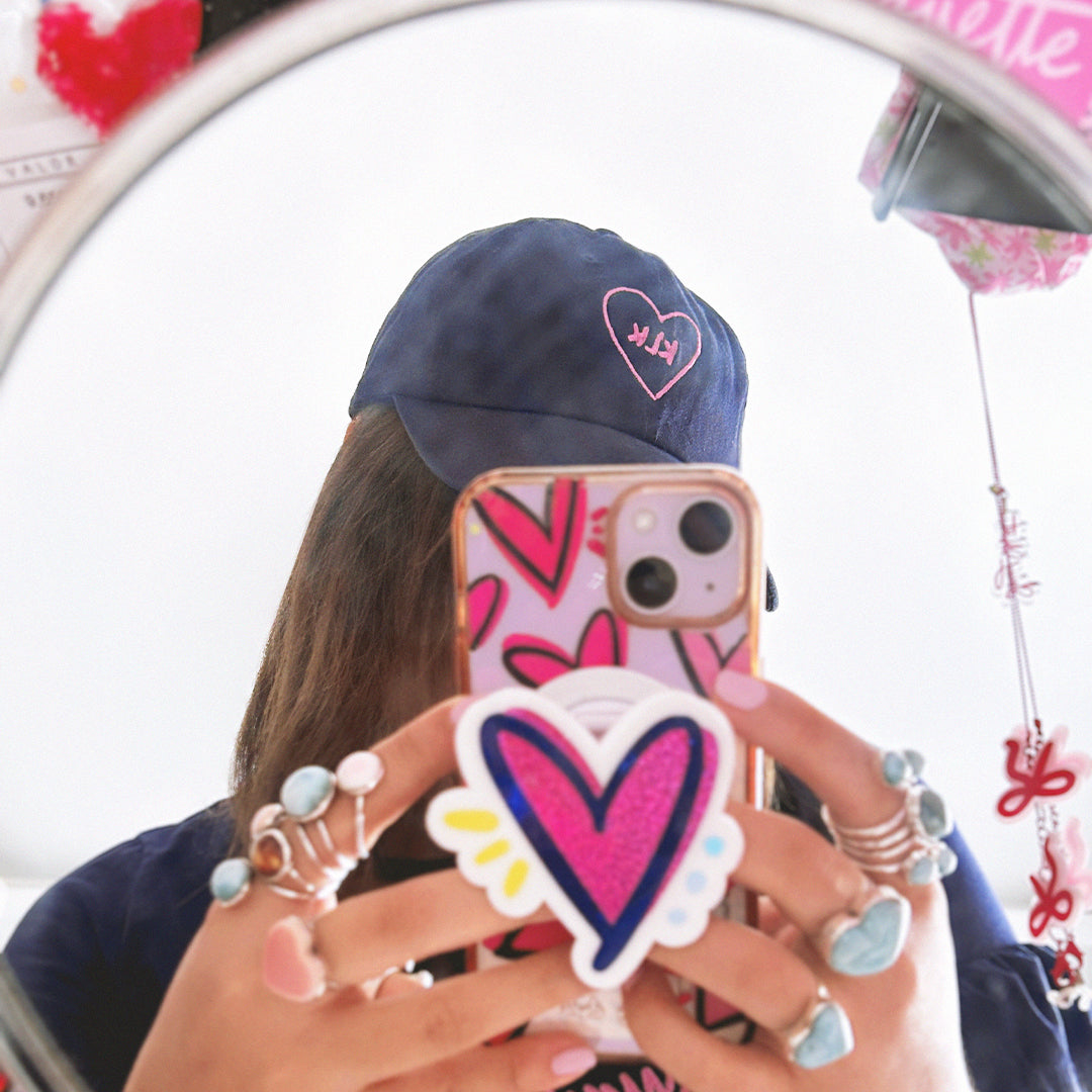 Navy Baseball Cap with Pink KLK Heart Embroidery