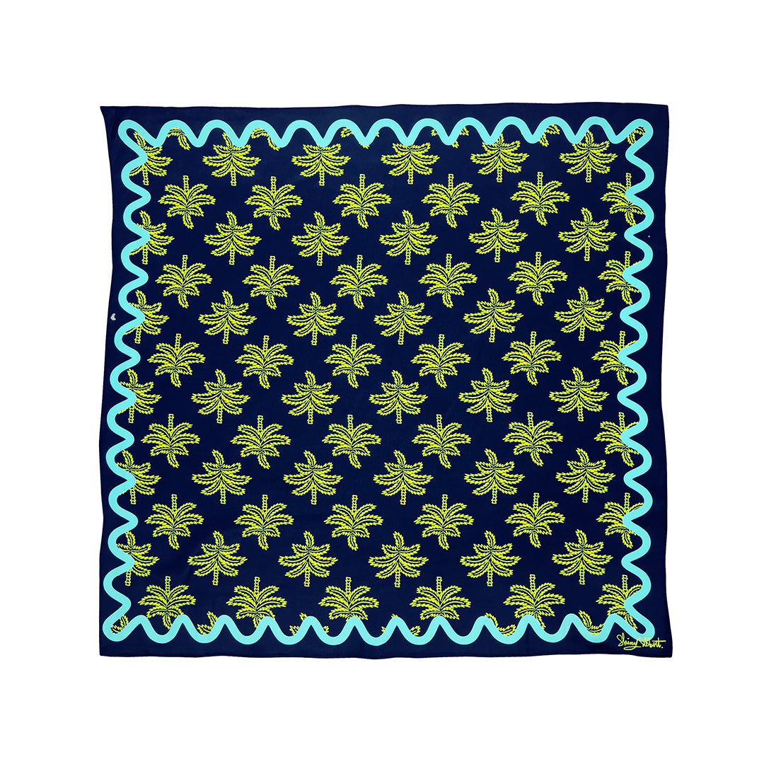MERA Palm Print Navy & Green Bandana Scarf