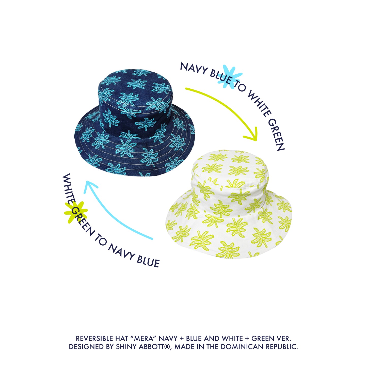 MERA Navy, Aqua + White, Green REVERSIBLE Oversized Bucket Hat