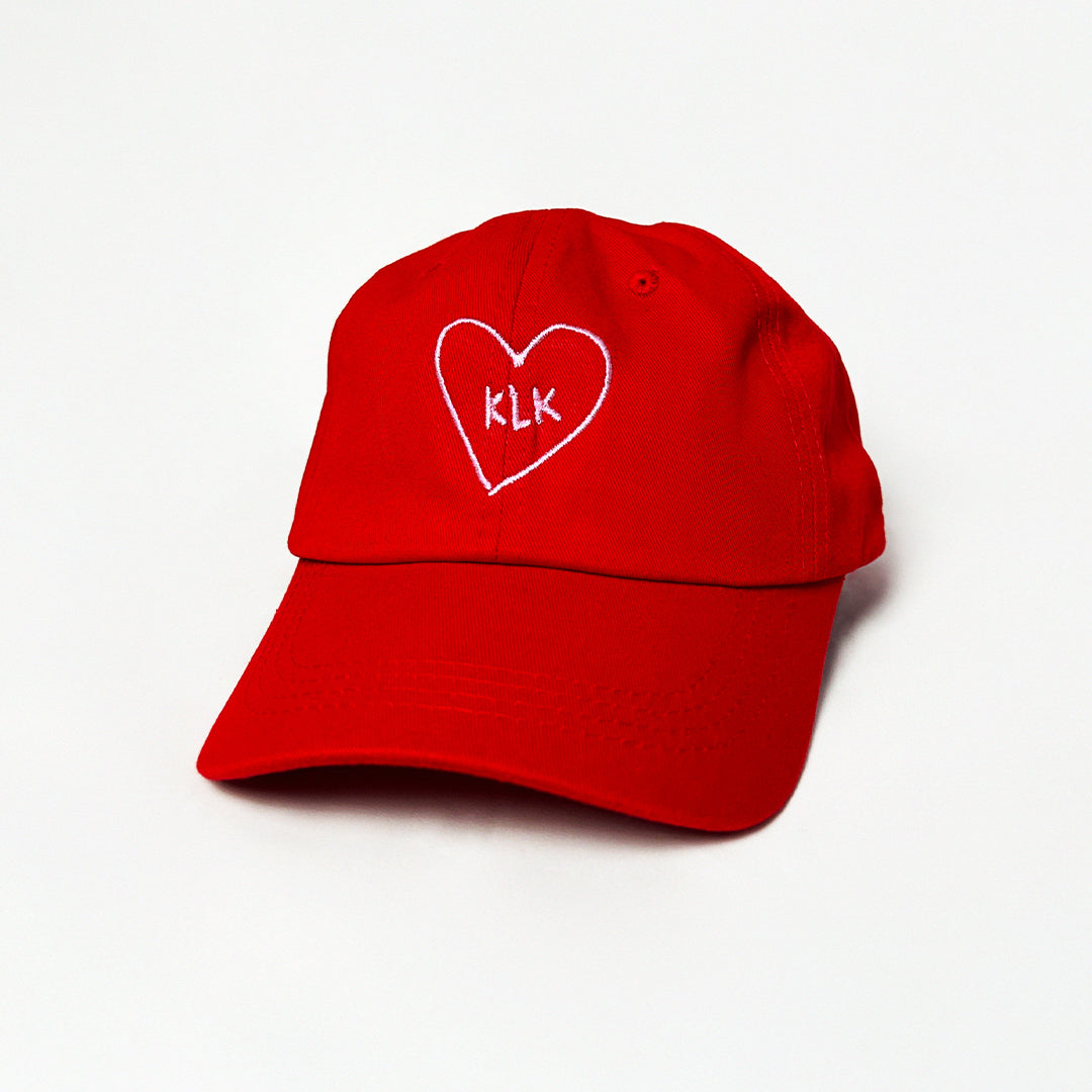 Red Baseball Cap with Pink KLK Heart Embroidery