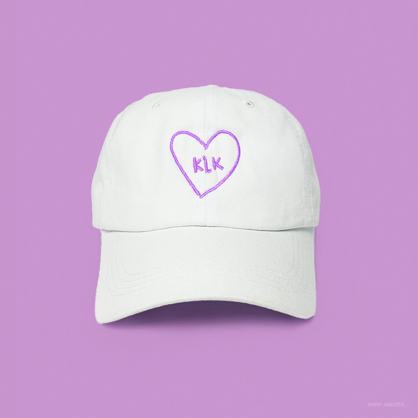 White Baseball Cap with Lilac KLK Heart Embroidery