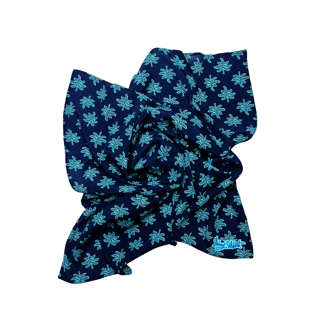 MERA Palm Print Navy & Aqua Bandana Scarf