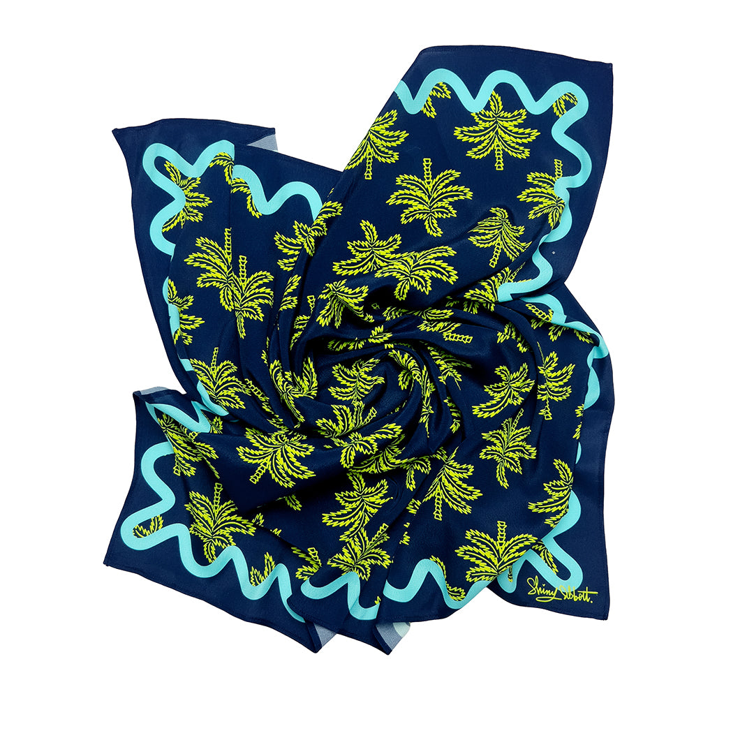 MERA Palm Print Navy & Green Bandana Scarf