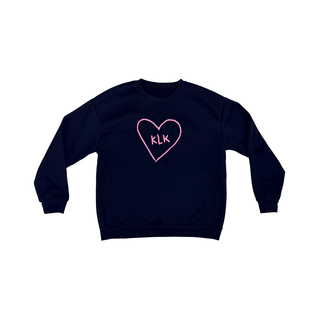 [PRE-ORDER] Navy Oversized Thermal Sweater with Pink "KLK" Embroidery