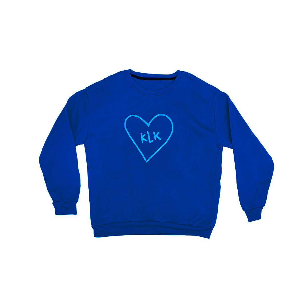 [PRE-ORDER] Blue Oversized Thermal Sweater with Aqua "KLK" Embroidery