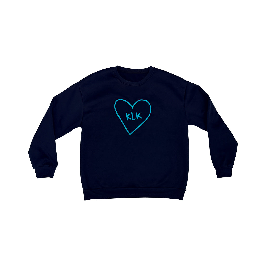 [PRE-ORDER] Navy Oversized Thermal Sweater with Aqua "KLK" Embroidery
