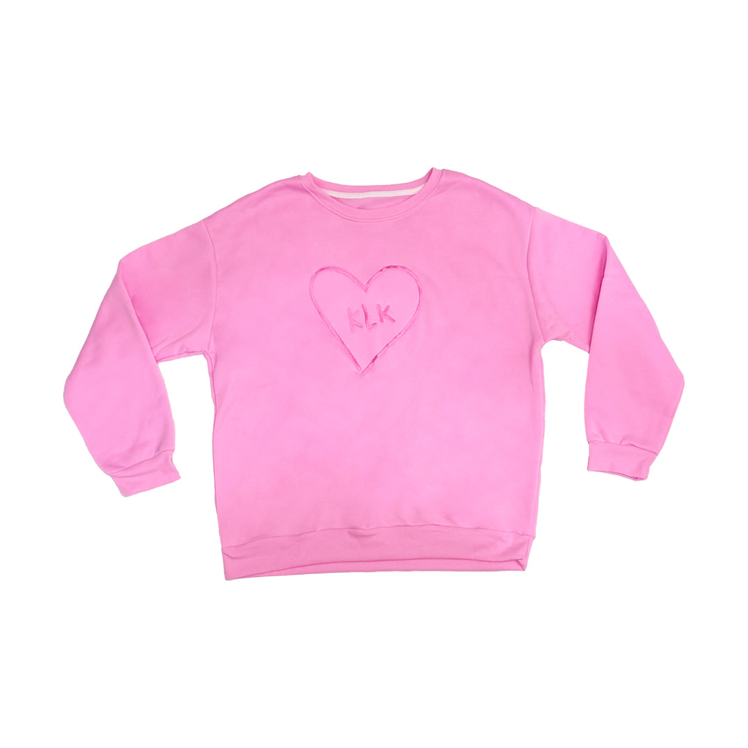 [PRE-ORDER] Pink Oversized Thermal Sweater with Pink "KLK" Embroidery